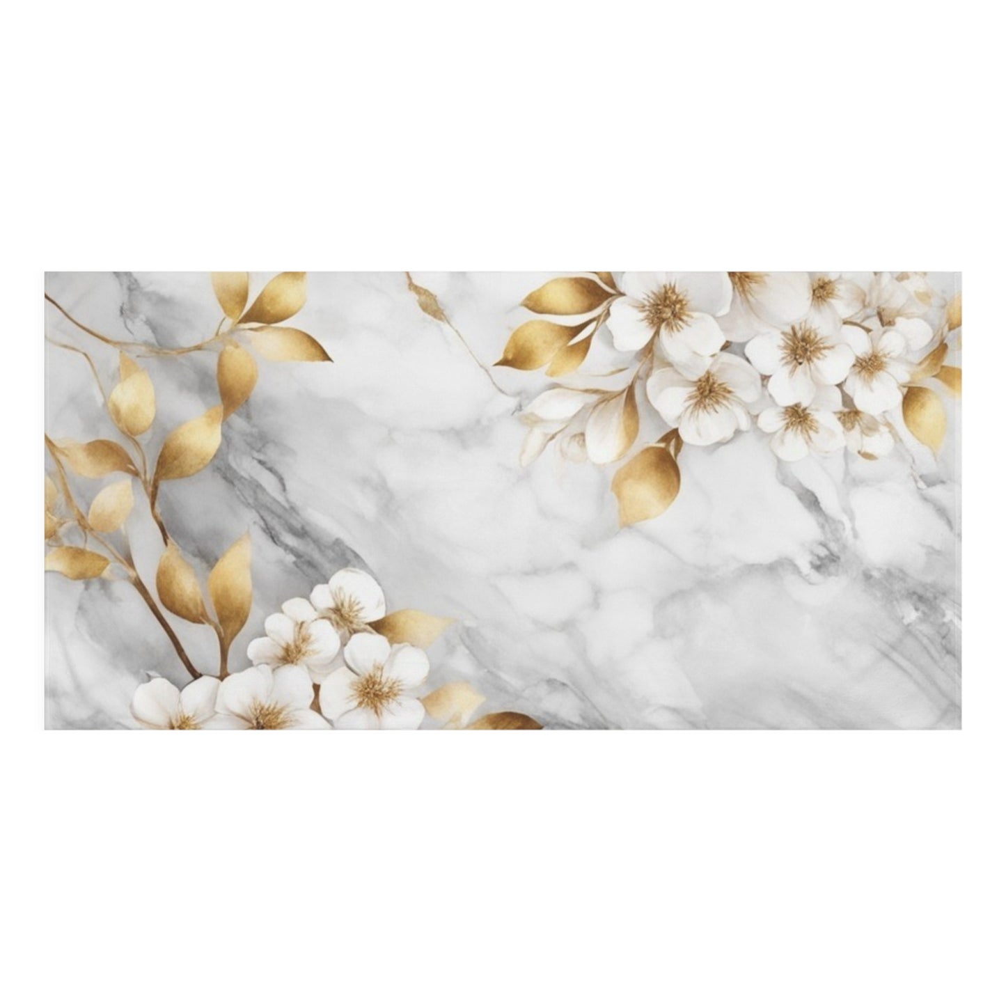 Luxury Marble Floral Cotton Towel – Gold Leaf Blossom Beach & Bath Towel