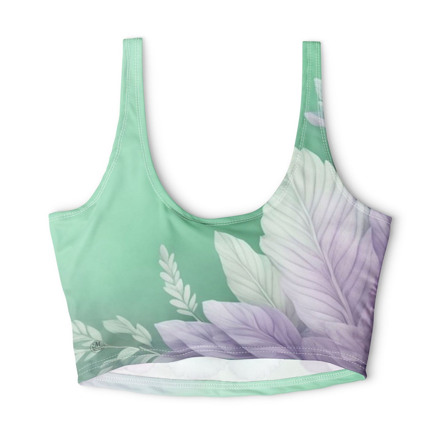 Floral Mint Rose Sports Bra — Pastel Lavender & Teal Activewear