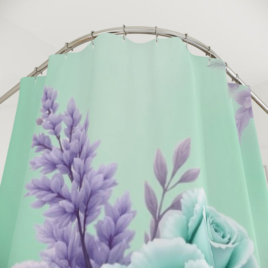 Mint and Lavender Floral Shower Curtain | Rose Bouquet Bathroom Decor