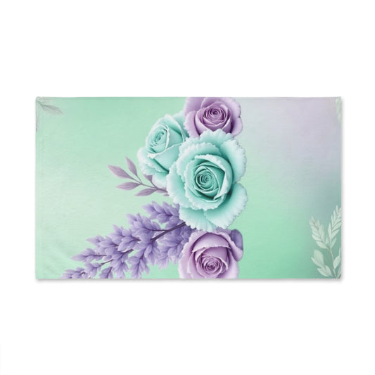 Mint and Lavender Rose Bouquet Hand Towel | Floral Bathroom Decor