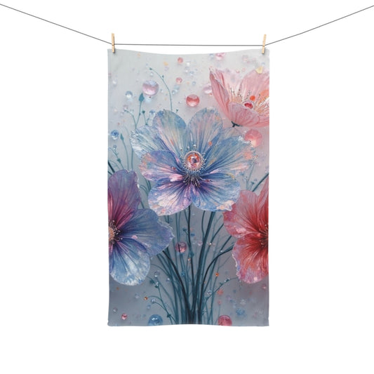 Watercolor Floral Bouquet Hand Towel | Blue Pink Flower Design