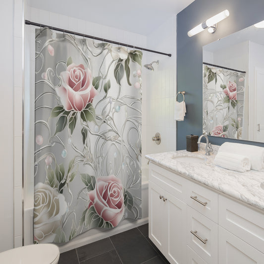 Pink Rose Shower Curtain | Floral Bathroom Decor
