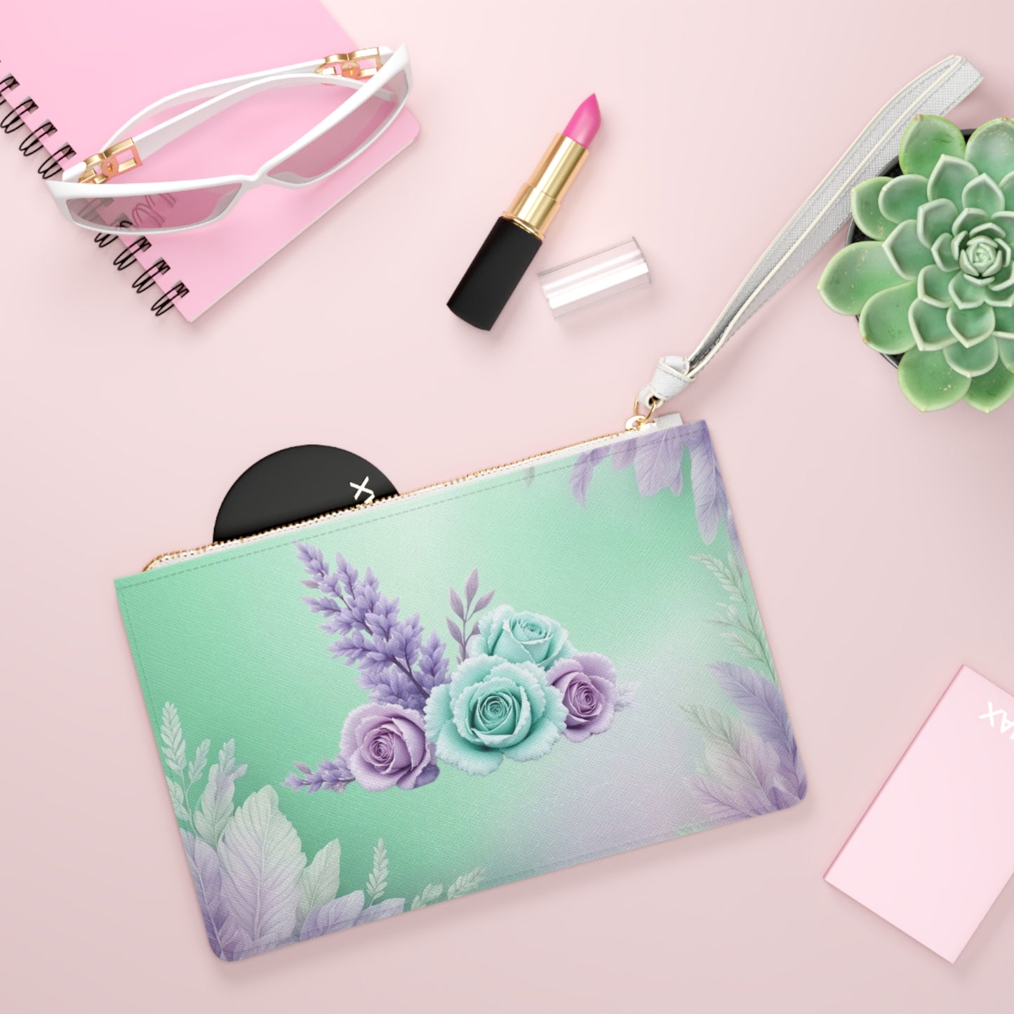 Floral Mint & Lavender Rose Clutch