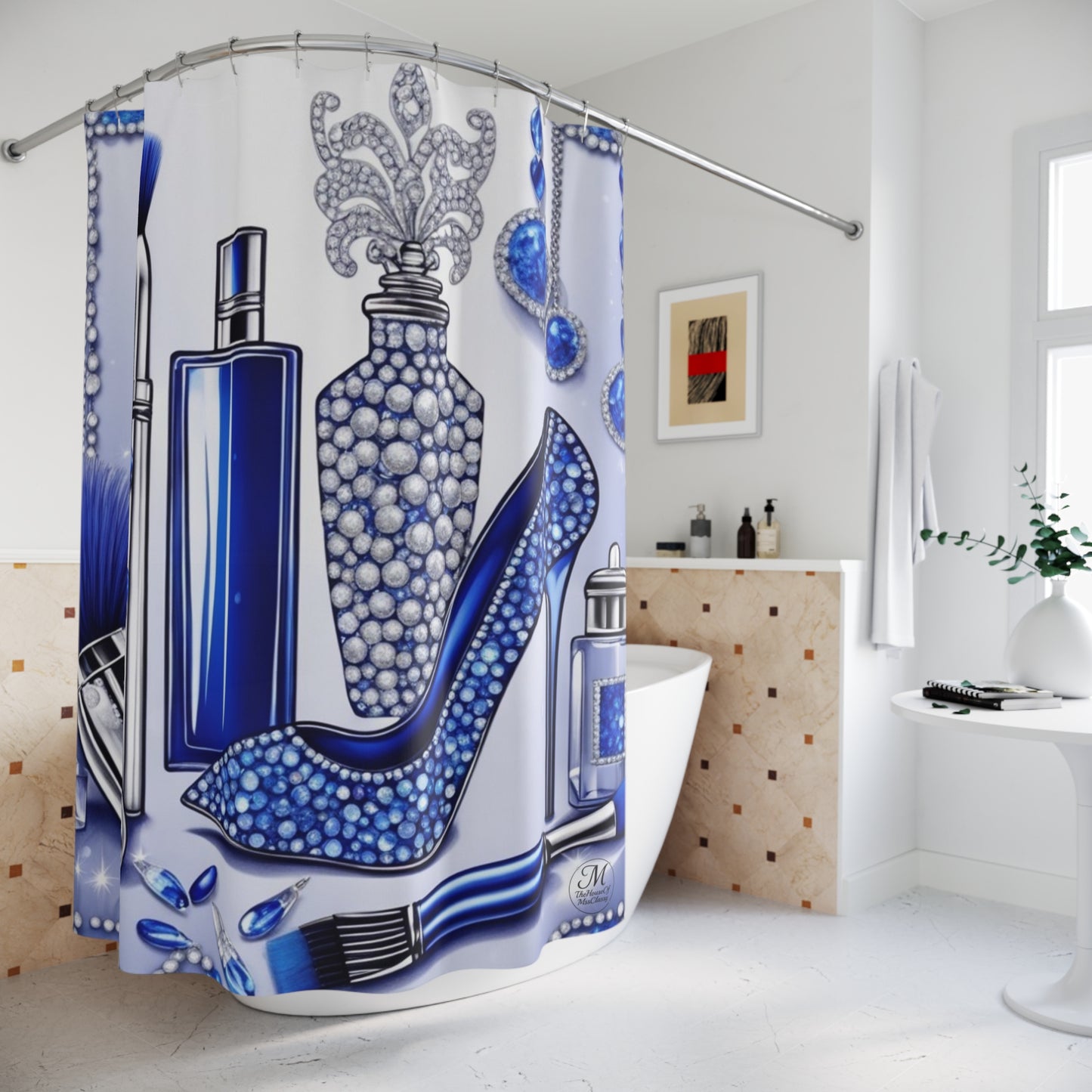 Glam Blue Perfume & Accessories Shower Curtain