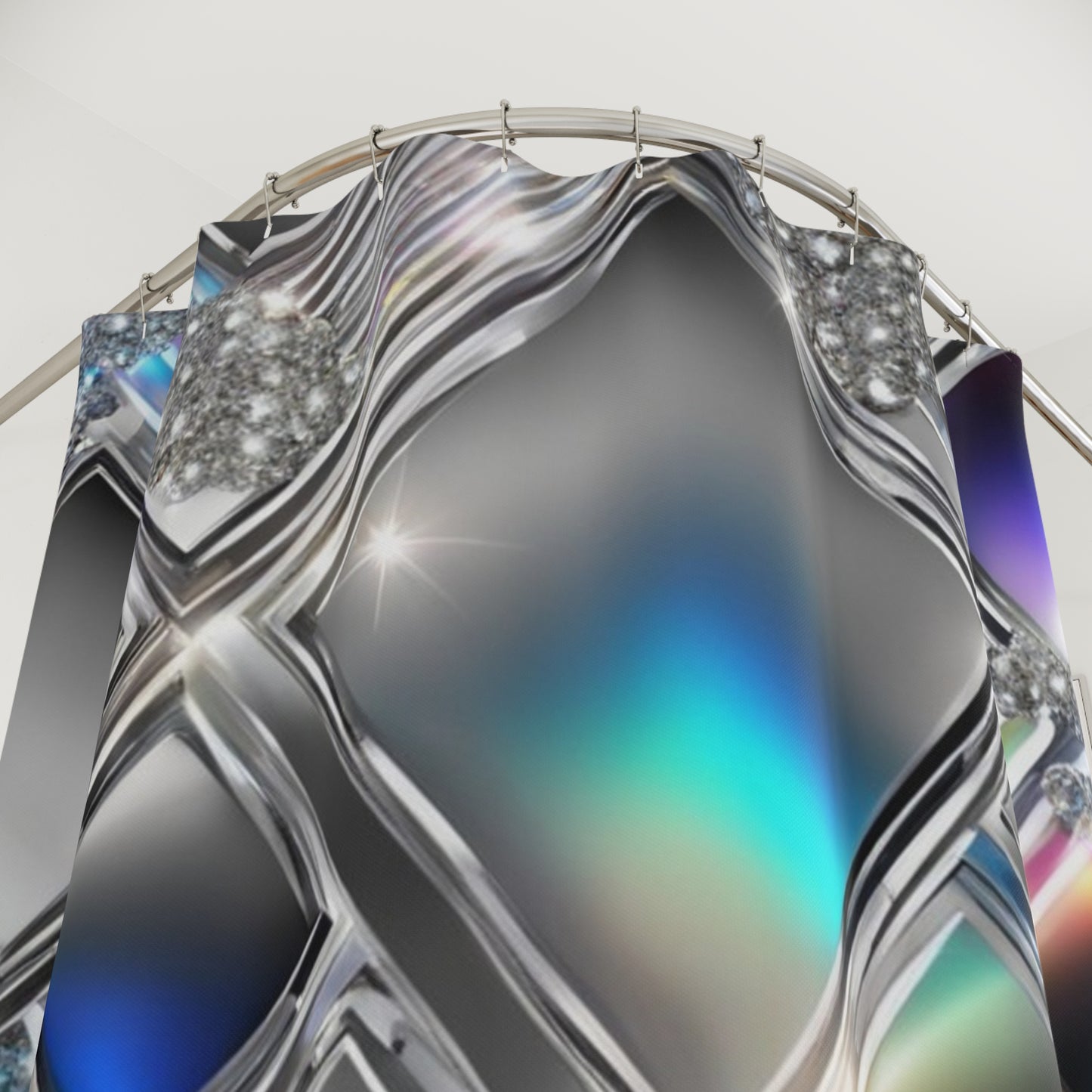 Iridescent Geometric Diamond Shower Curtain | Metallic Prism Bathroom Décor