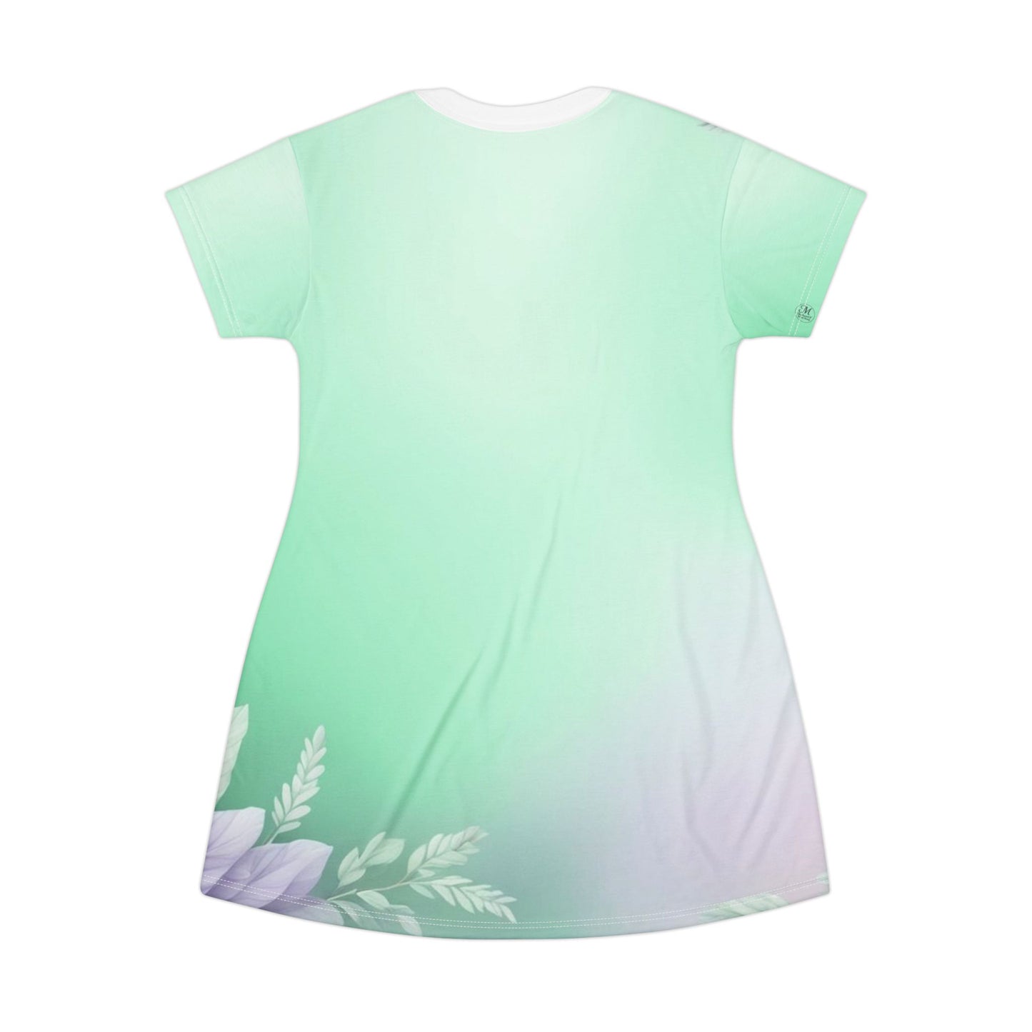Floral Mint Gradient T‑Shirt Dress — Pastel Roses & Lavender All‑Over Print