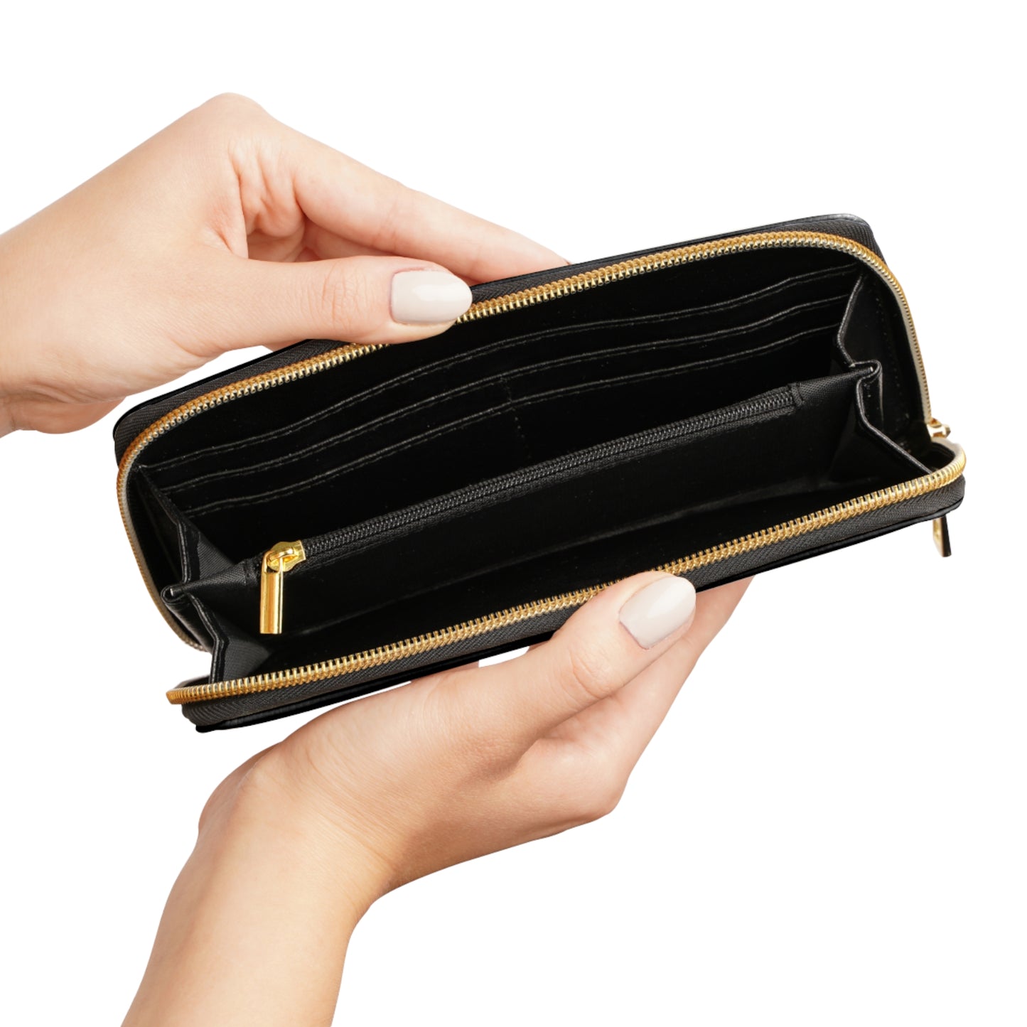 Gold Floral Special Moments Zipper Wallet | Black Leather Look, Elegant Floral Design