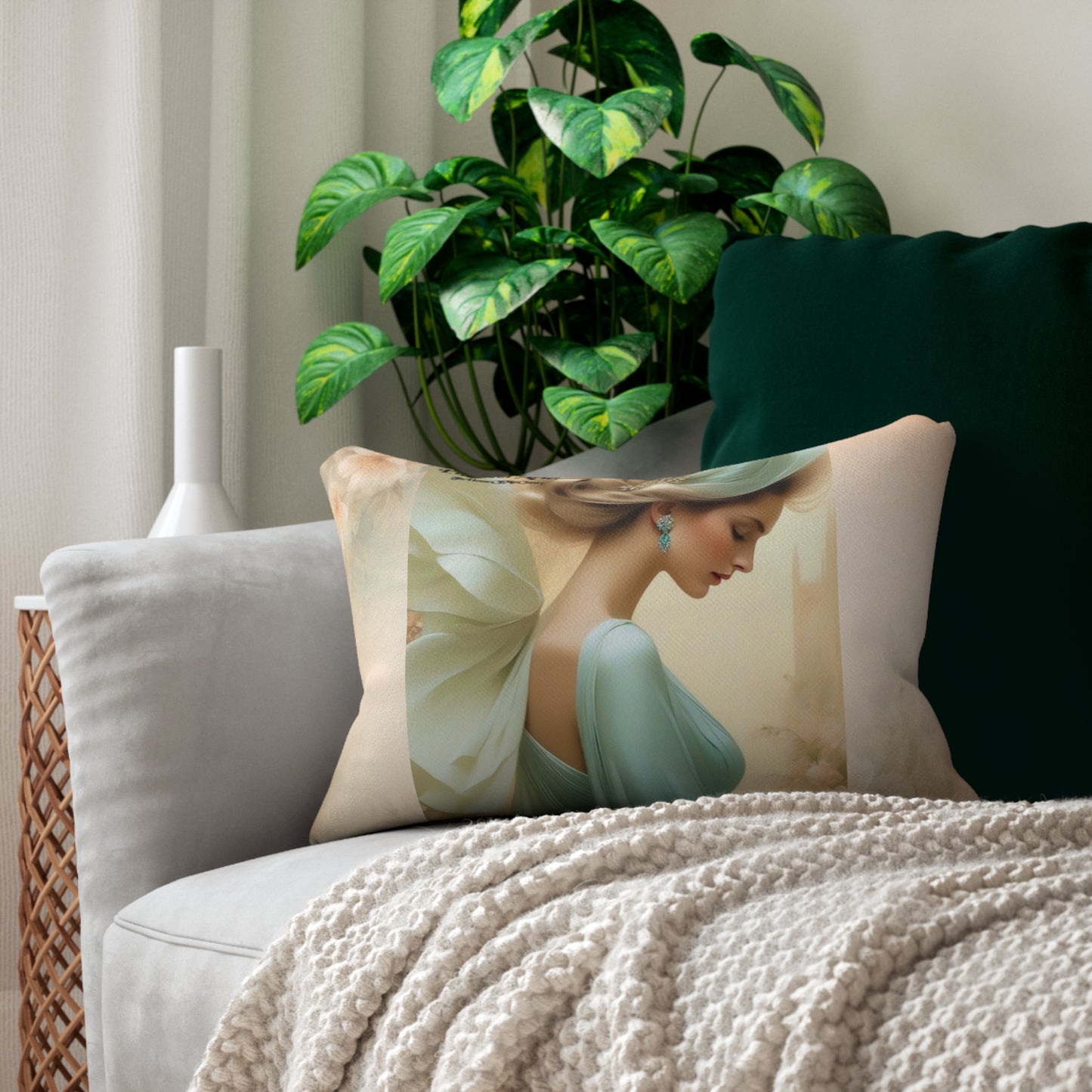 Decorative Lumbar Pillow, Elizabeth Ariel Mint & Rose Romantic Art