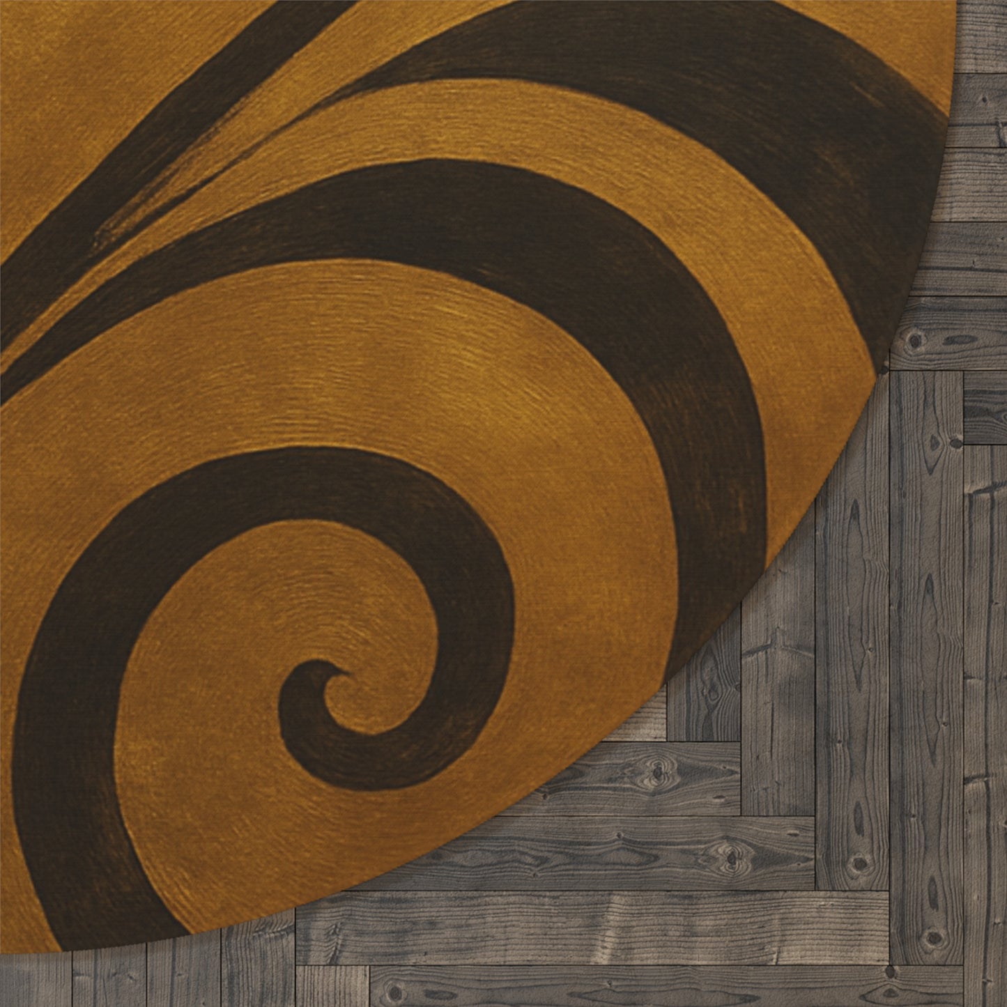 Gold Scroll Swirl Round Rug | Boho Decorative Floor Mat