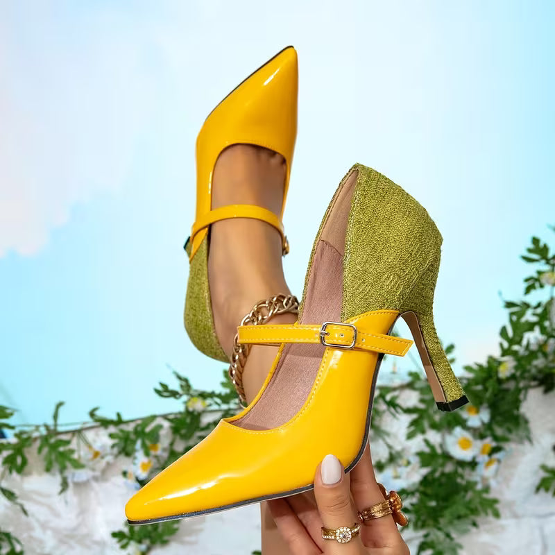 Women's Kitten Heel Mule Sandals Yellow-Green