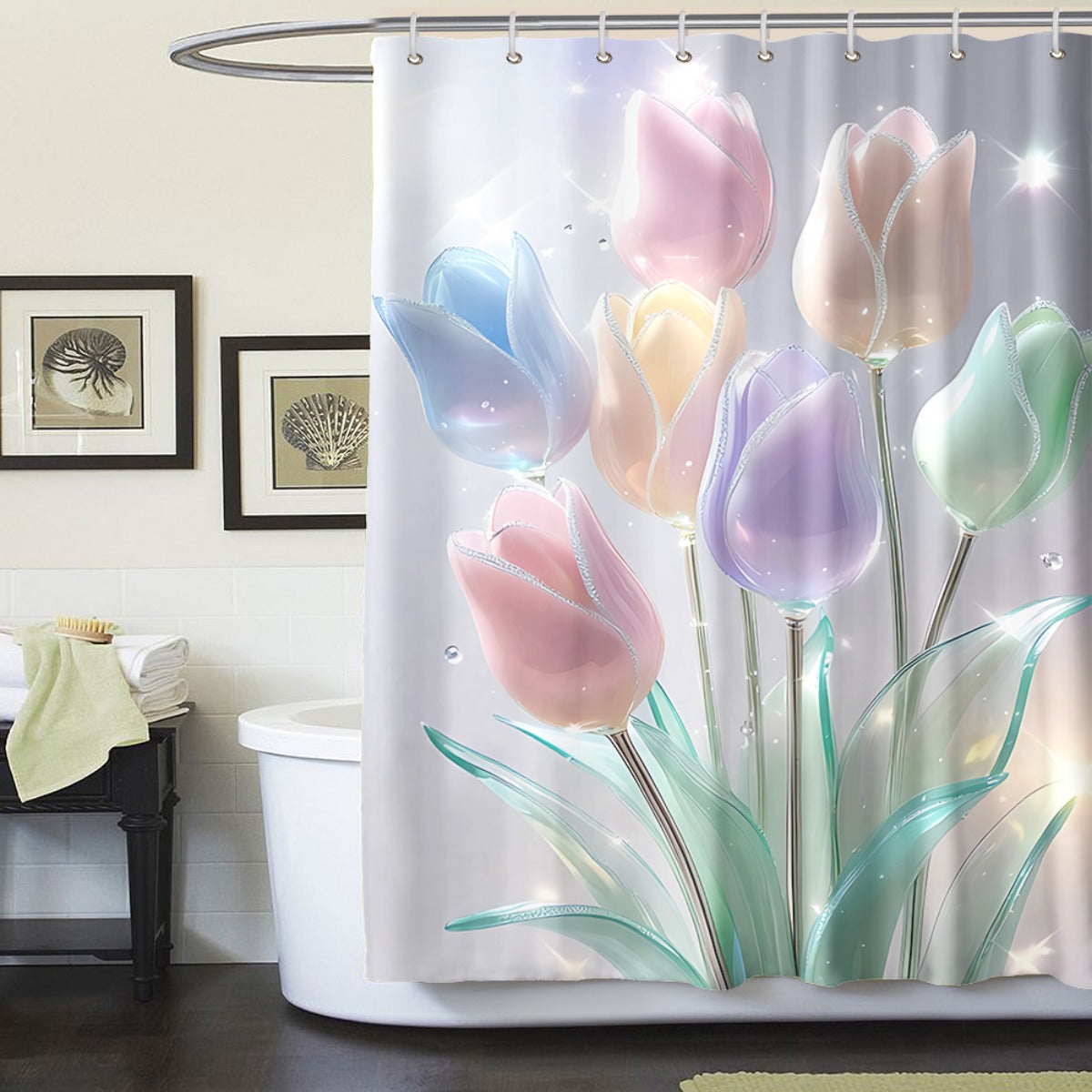 Colorful Glass Tulip Shower Curtain Set 4 Pieces