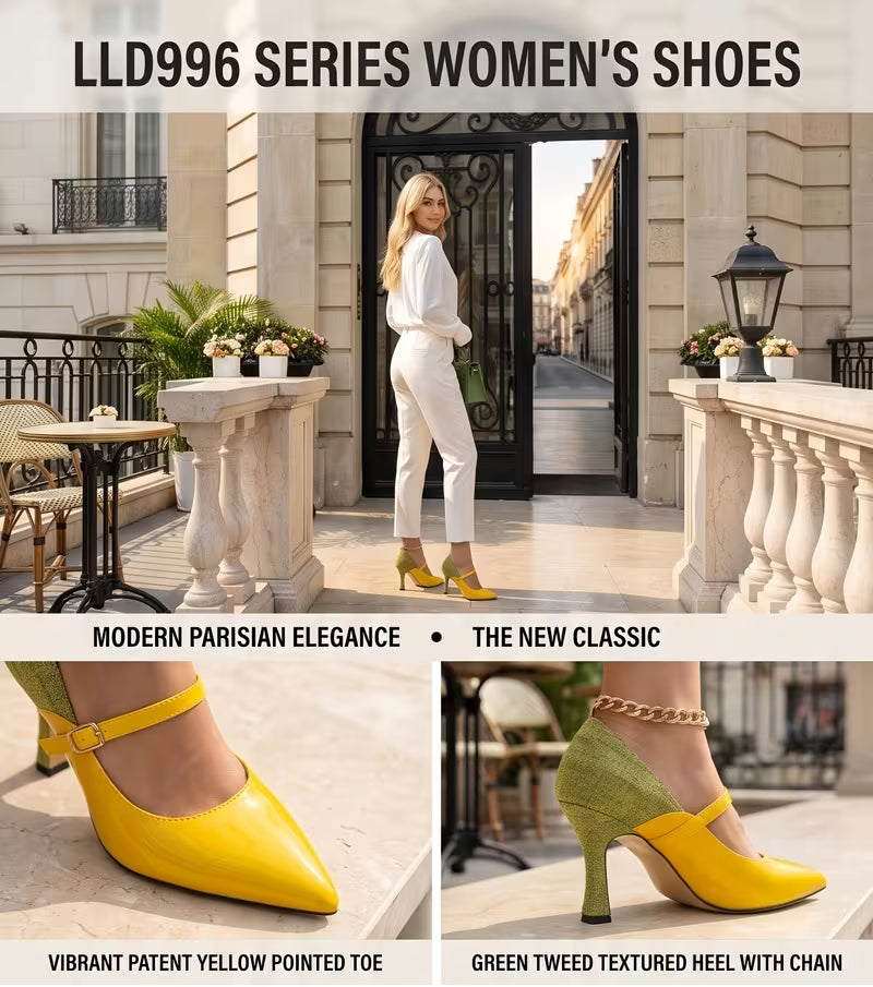 Women's Kitten Heel Mule Sandals Yellow-Green