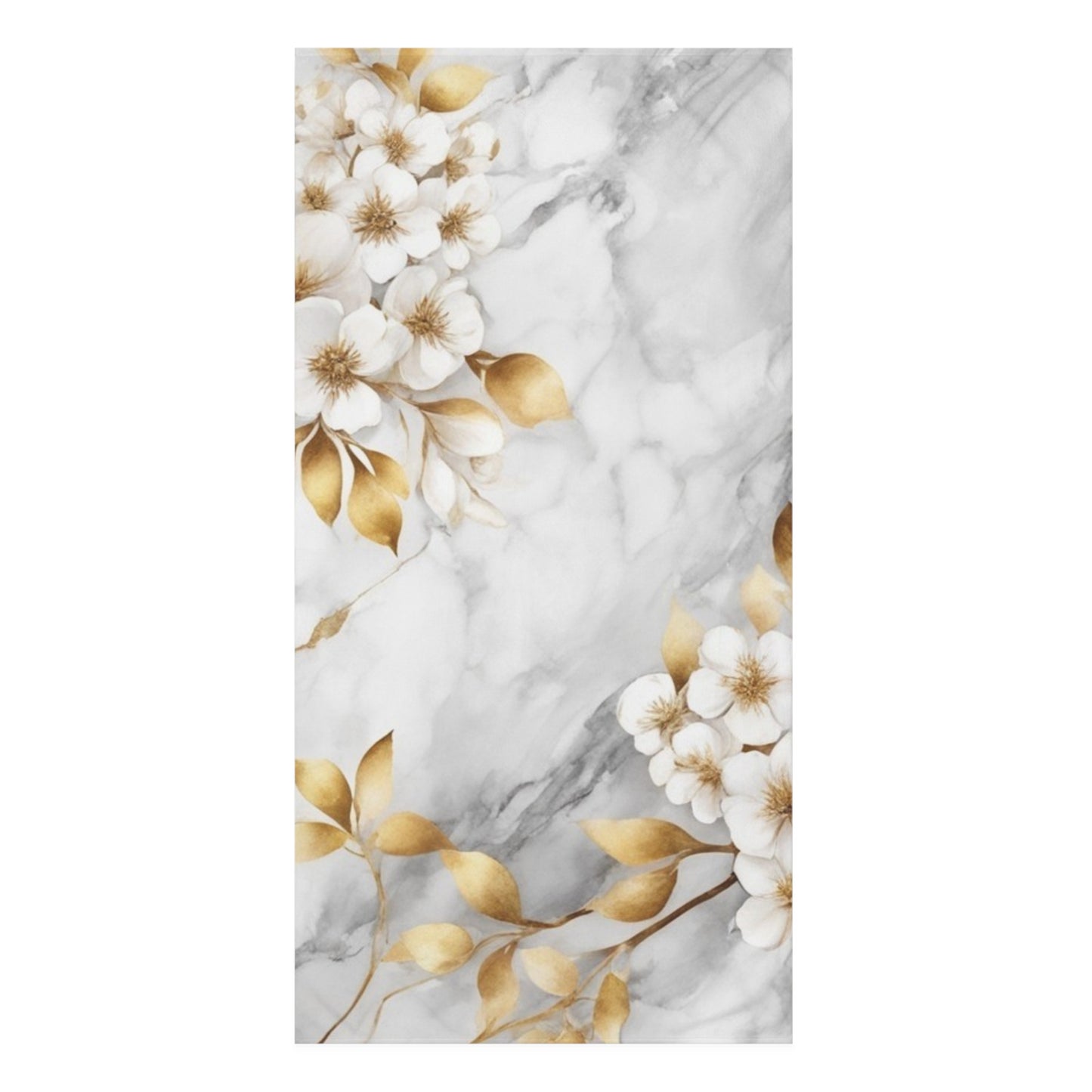 Luxury Marble Floral Cotton Towel – Gold Leaf Blossom Beach & Bath Towel