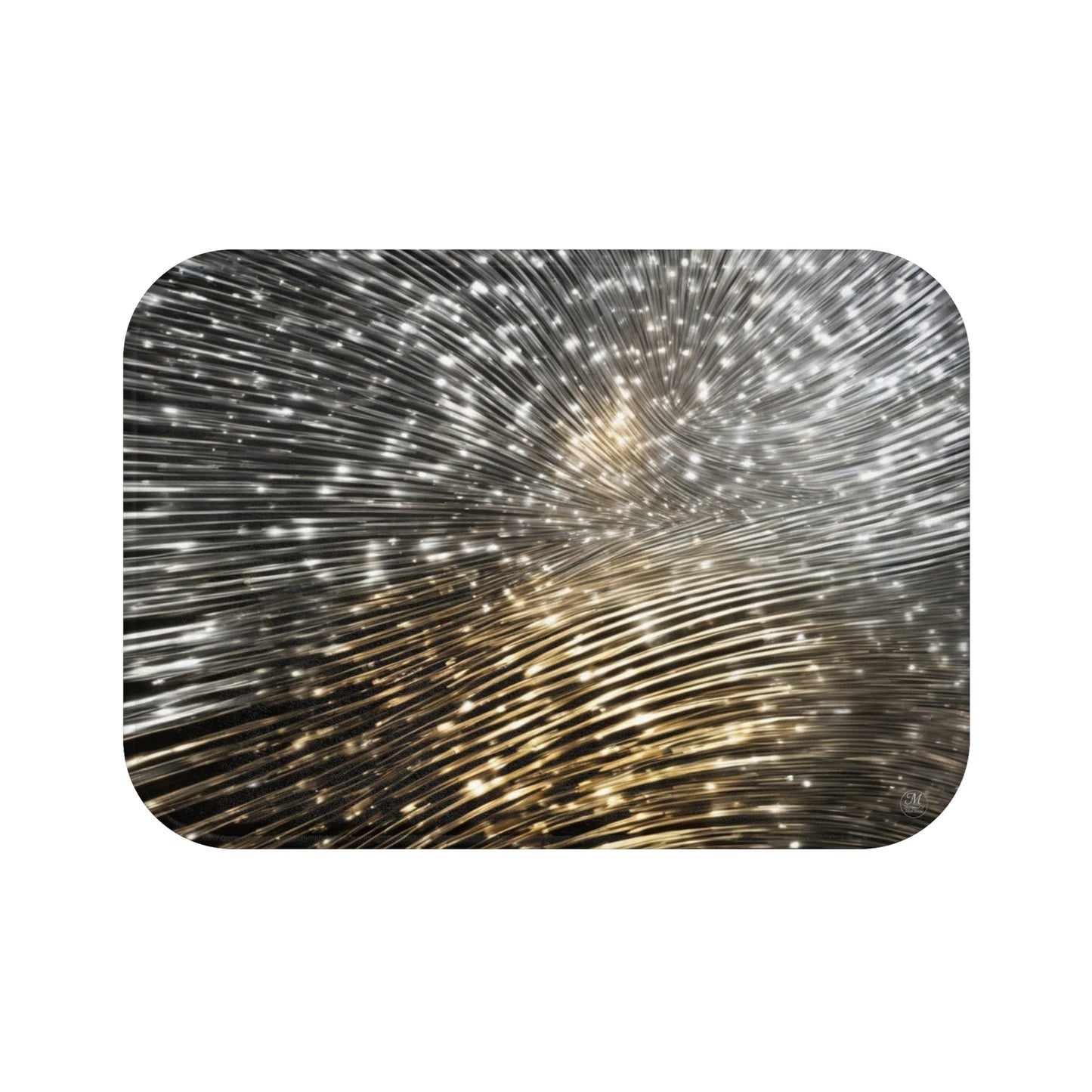 Gold and Silver Light Streaks Bath Mat | Abstract Starburst Design
