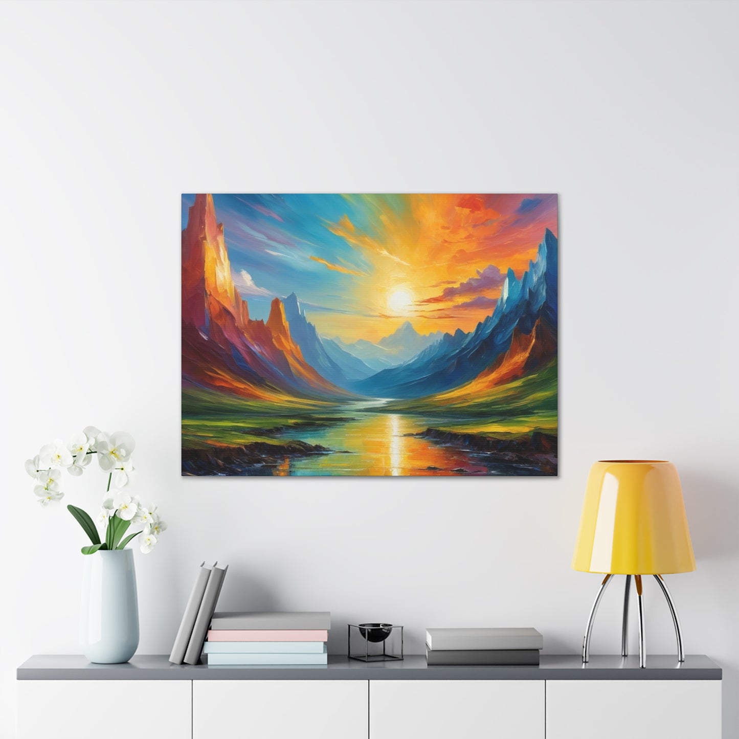 Sunrise Valley Canvas Wall Art - Vibrant Mountain Landscape Painting