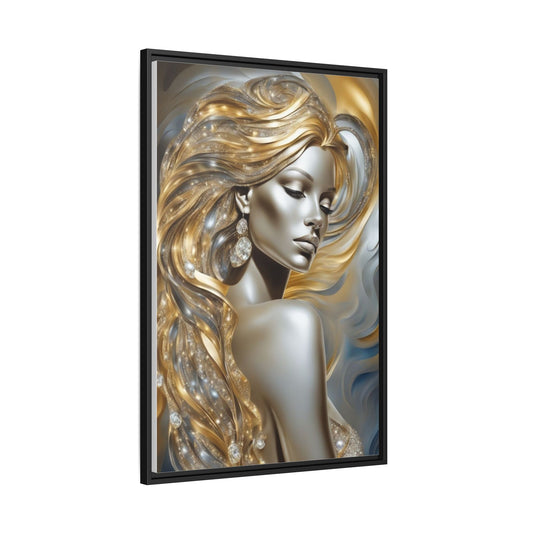 Golden Goddess Portrait Matte Canvas 24x36 Framed | Metallic Woman Wall Art