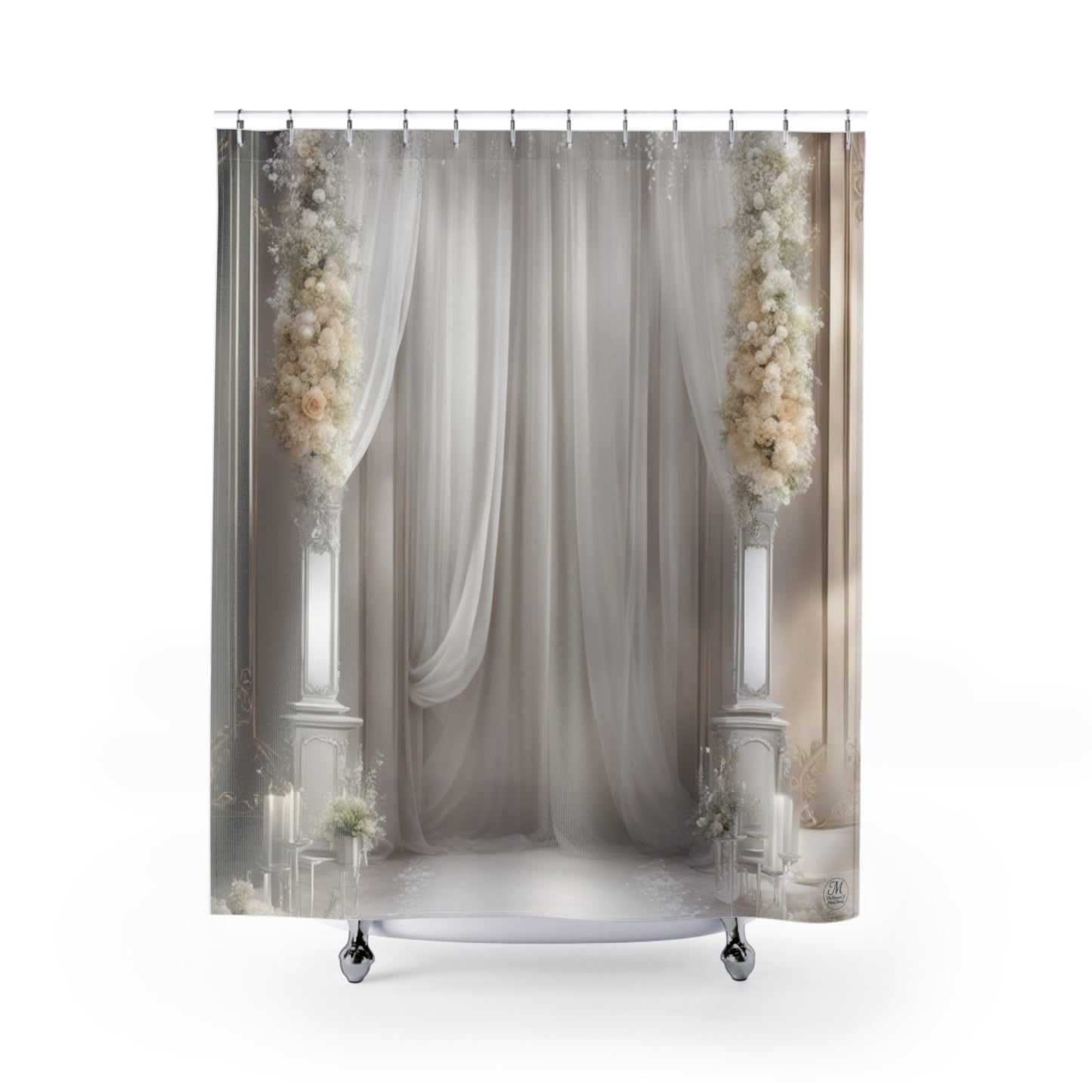 Romantic Draped Columns Shower Curtain | Neutral Floral Aisle