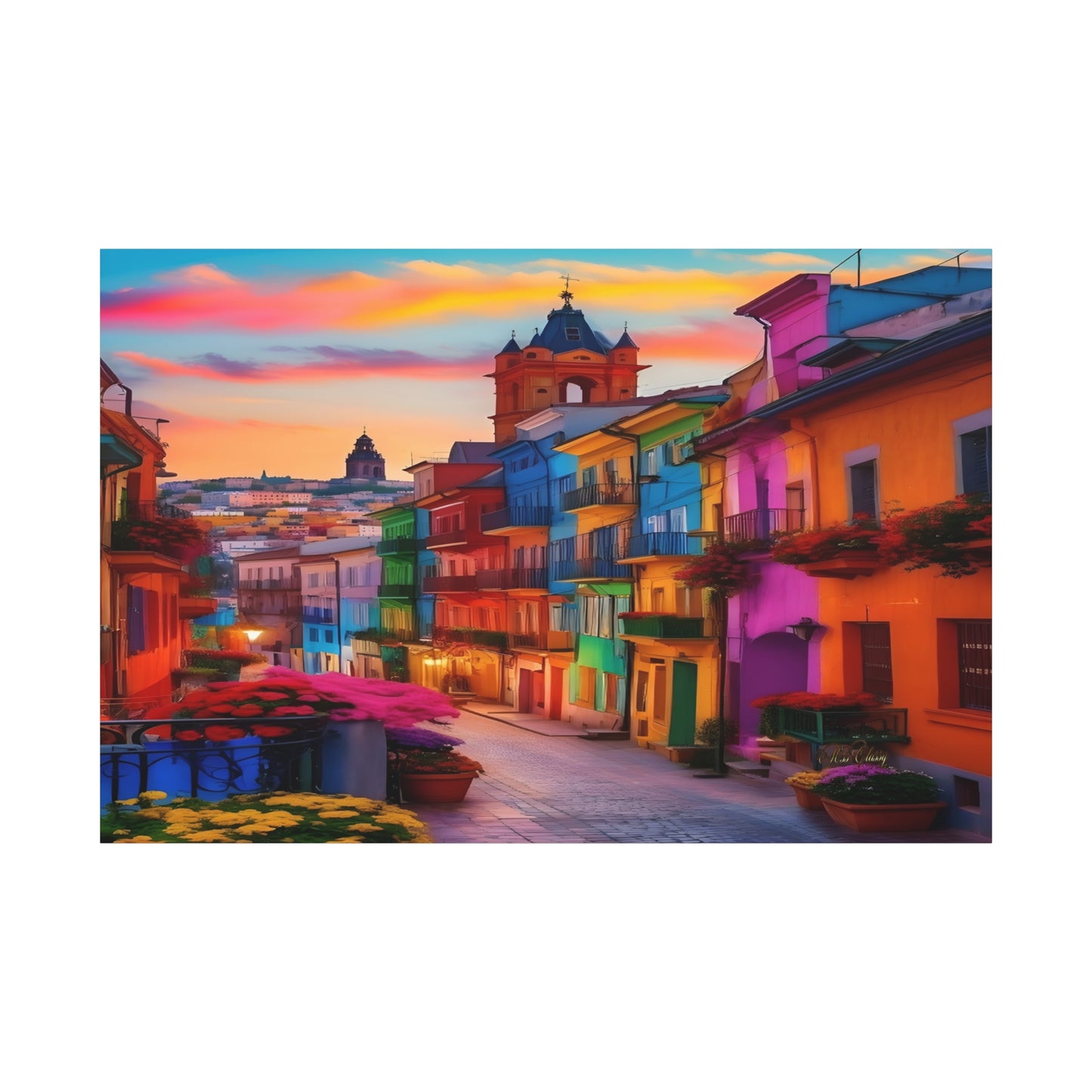 Vivid Old World Village Canvas Art 60 x 40 horizontal