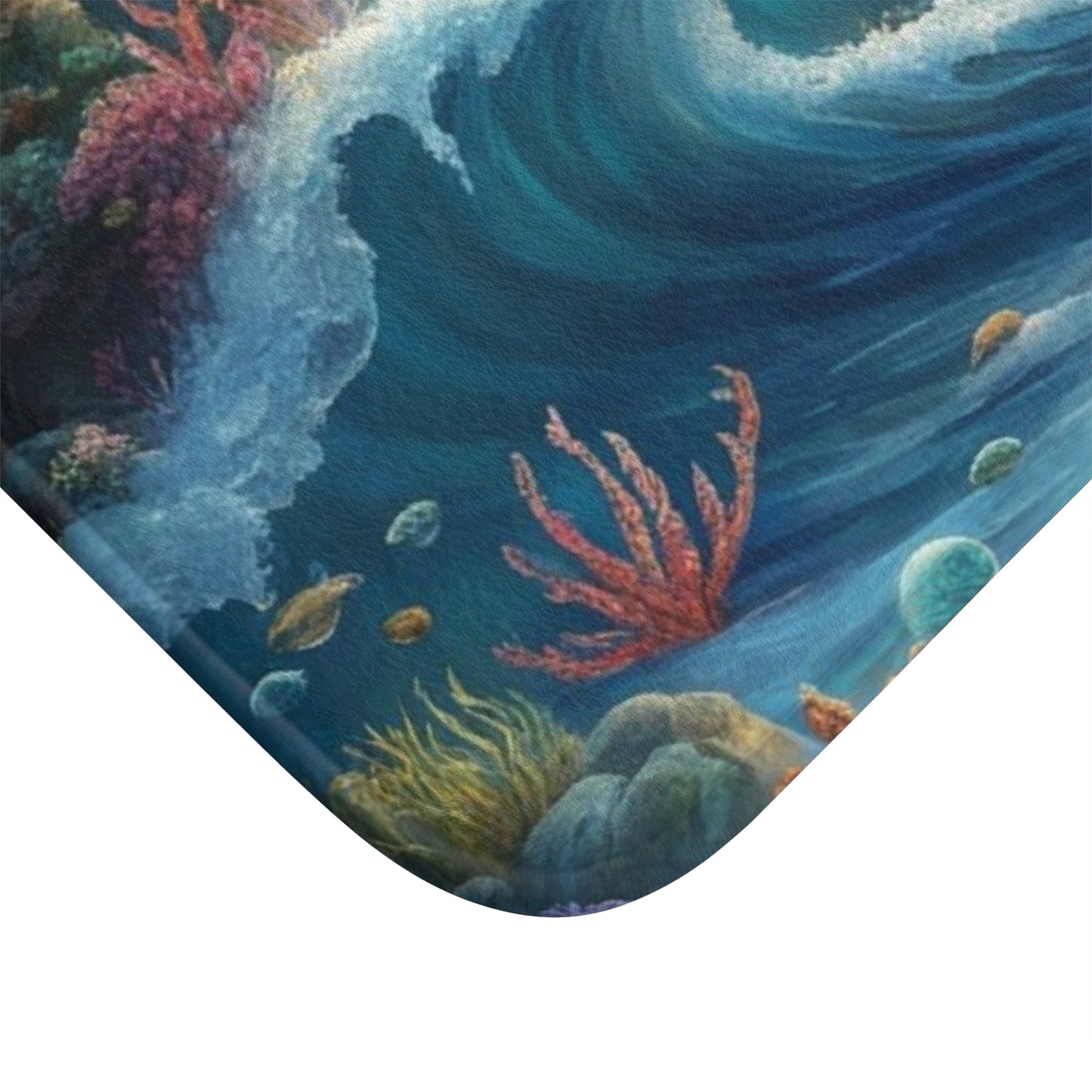 Sunset Ocean Wave Bath Mat | Tropical Seascape, Coral Reef