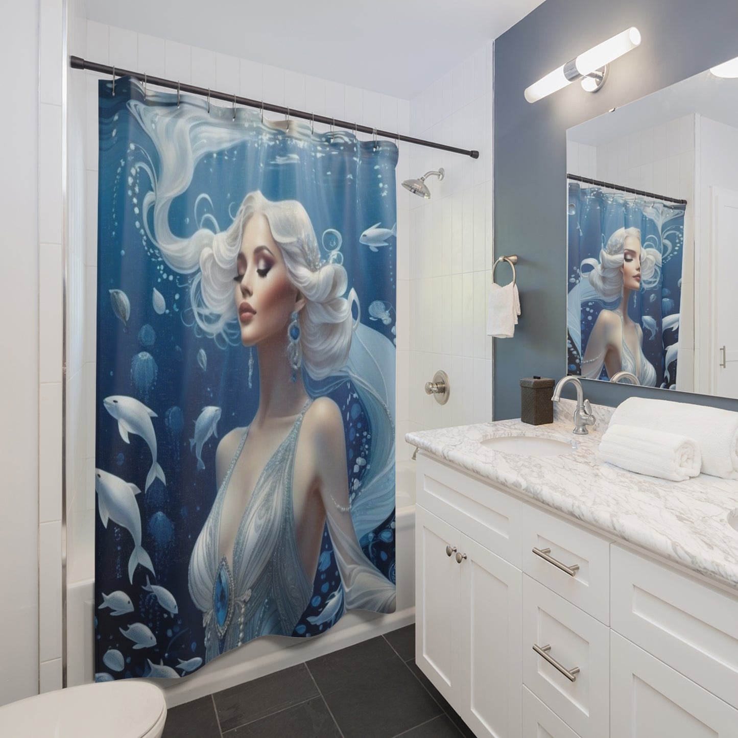 Underwater Mermaid Portrait Shower Curtain | Sea Goddess Bathroom Décor
