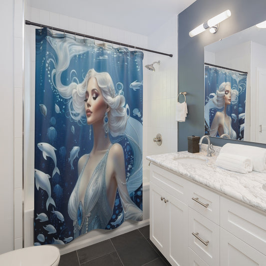 Underwater Mermaid Portrait Shower Curtain | Sea Goddess Bathroom Décor