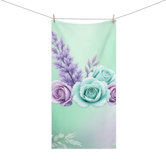 Mint and Lavender Rose Floral Beach Towel | Pastel Flower Bath Towel
