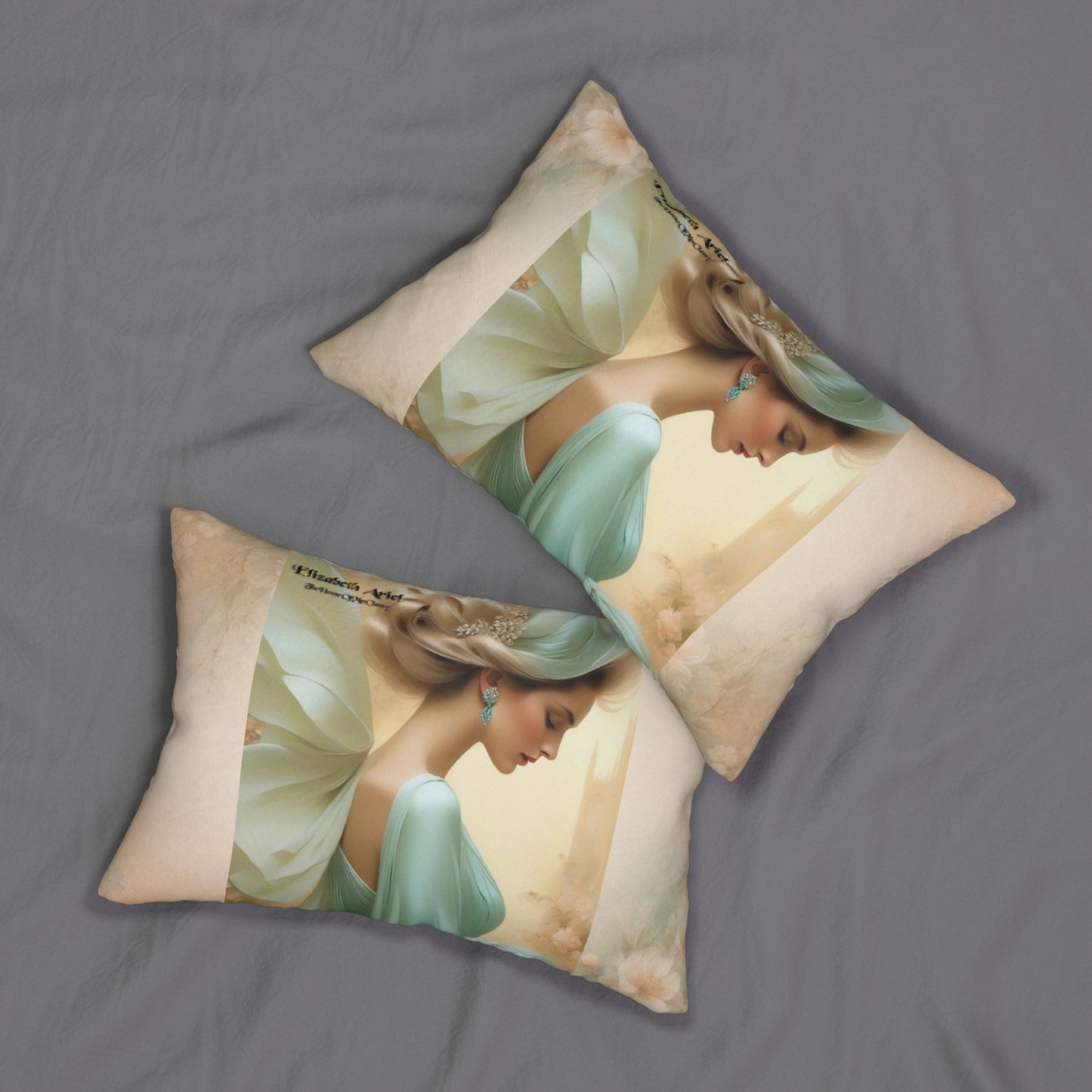 Decorative Lumbar Pillow, Elizabeth Ariel Mint & Rose Romantic Art