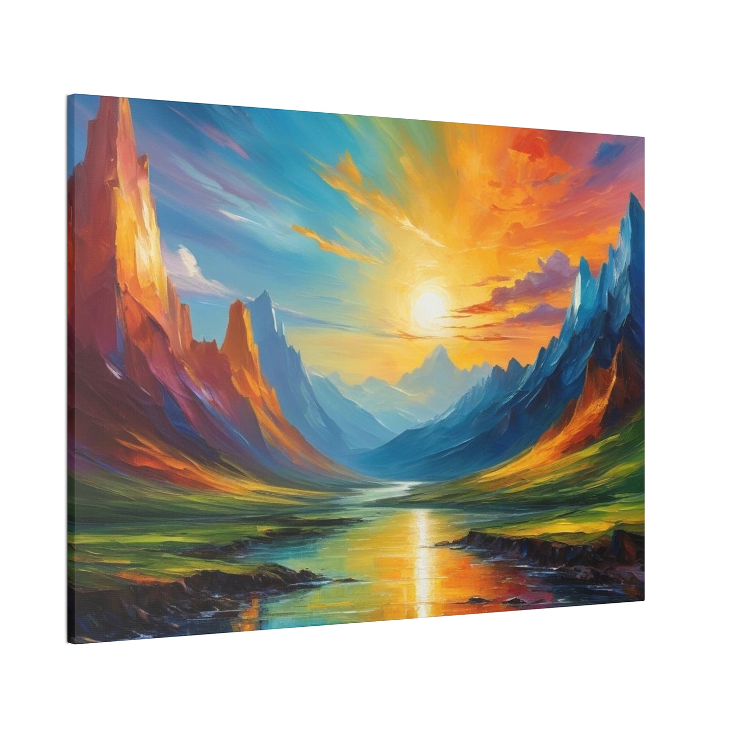 Sunrise Valley Canvas Wall Art - Vibrant Mountain Landscape Painting