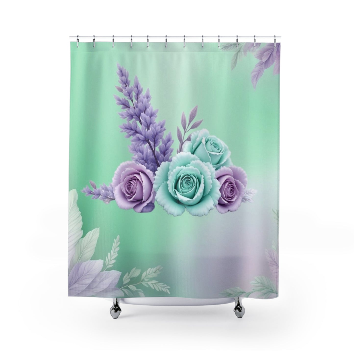 Mint and Lavender Floral Shower Curtain | Rose Bouquet Bathroom Decor