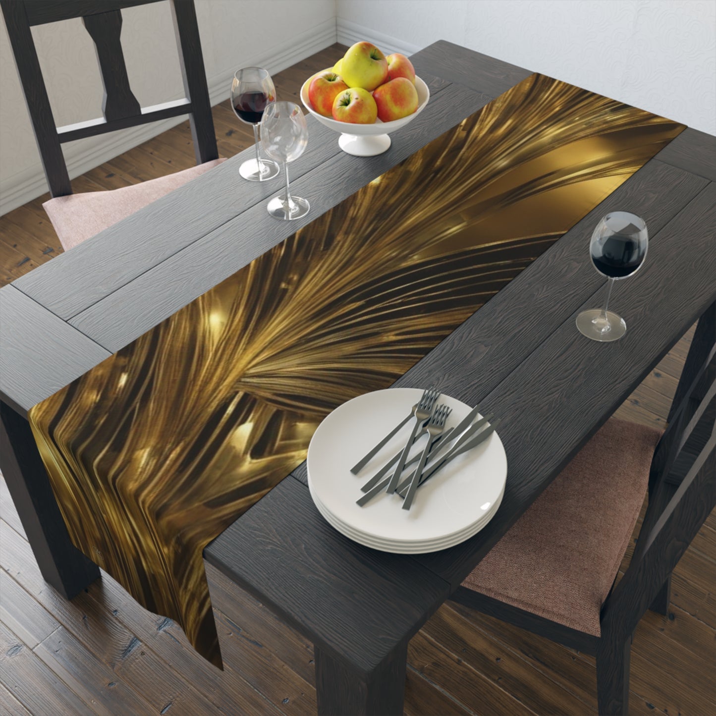 Gold Marble Swirl Table Runner | Metallic Abstract Dining Decor