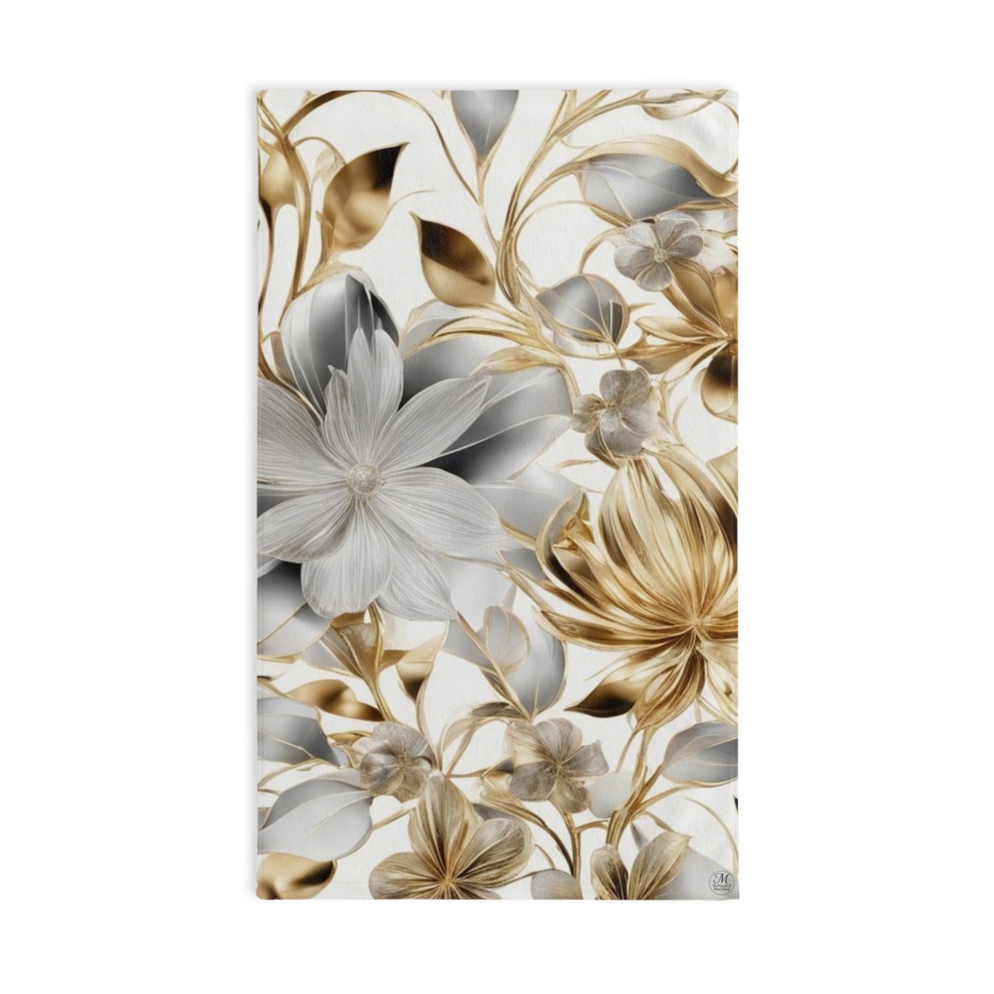 Gold and Silver Floral Hand Towel | Metallic Botanical Pattern