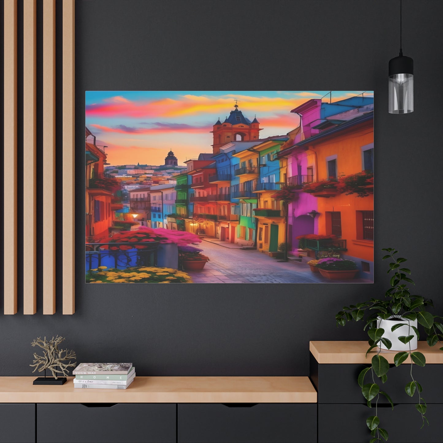 Vivid Old World Village Canvas Art 60 x 40 horizontal