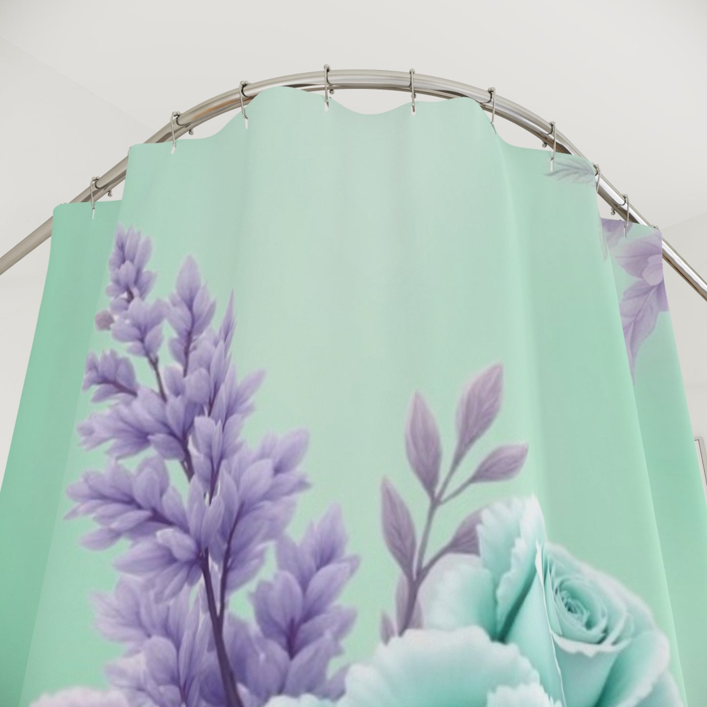 Mint and Lavender Floral Shower Curtain | Rose Bouquet Bathroom Decor
