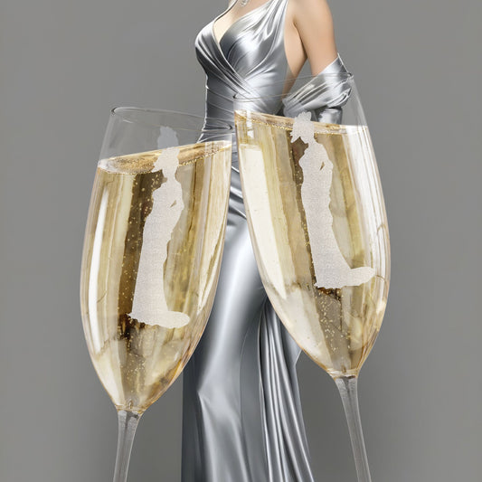 Champagne Glass, 8oz Silver Eclipse Lady "Frosted Engraving' Champagne Glasses