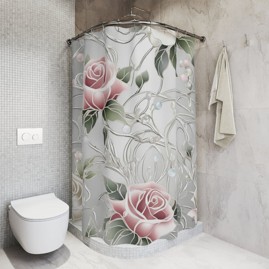 Pink Rose Shower Curtain | Floral Bathroom Decor