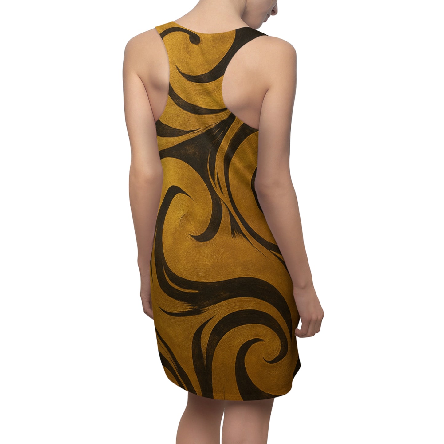 Gold Swirl Pattern Racerback Dress | Abstract Tribal Waves