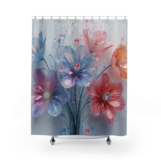 Watercolor Floral Bouquet Shower Curtain | Pastel Flowers, Raindrop Detail