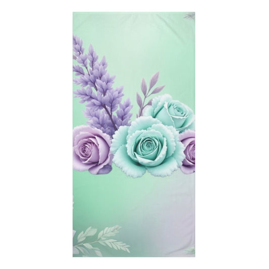 Mint and Lavender Rose Floral Beach Towel | Pastel Flower Bath Towel