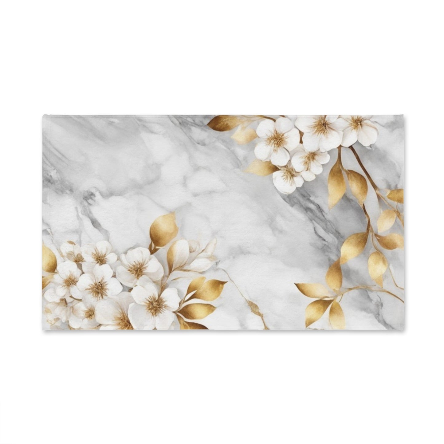 Marble Floral Hand Towel — Gold Blossom Bathroom Accent