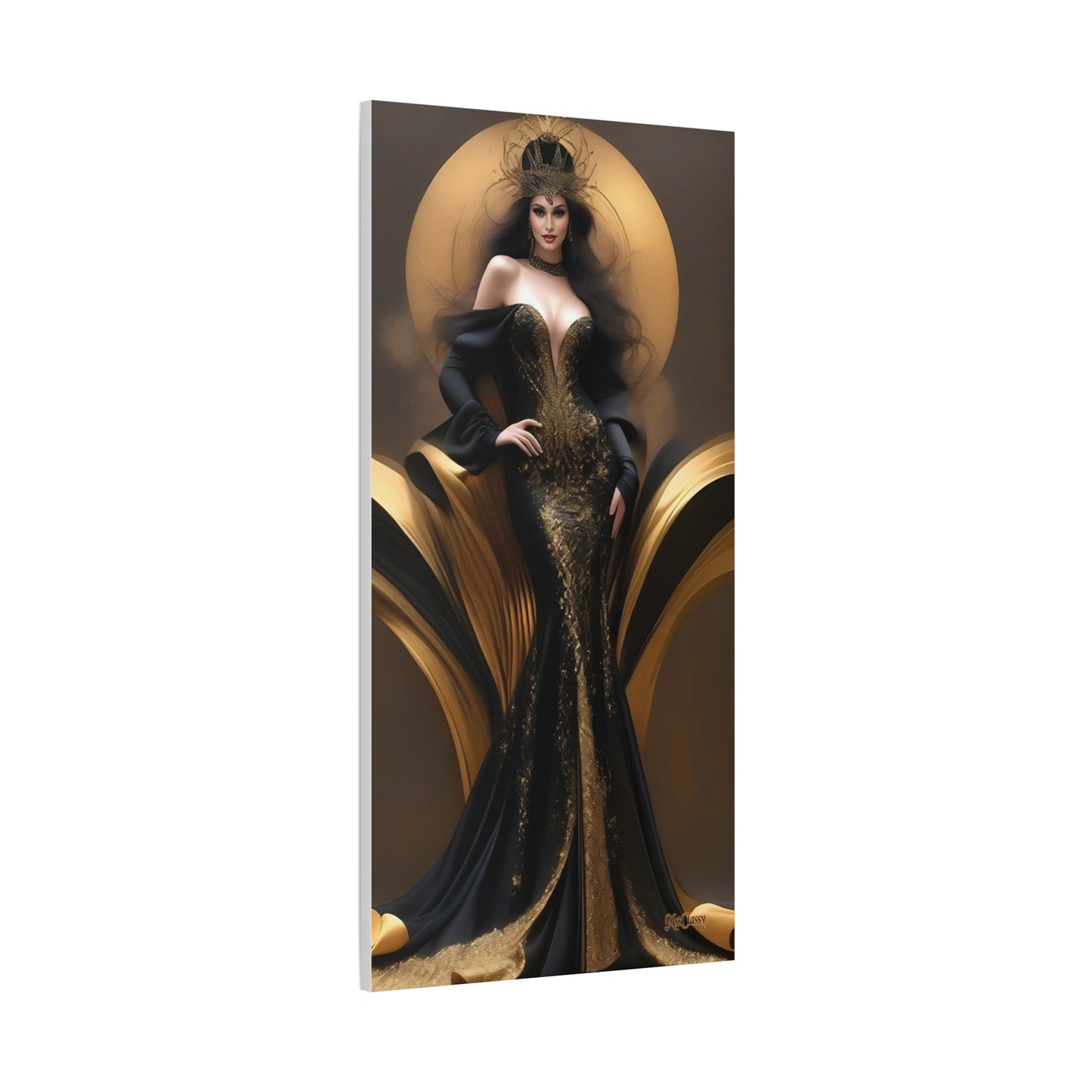 Elizabeth Ariel Gold and Black Luxury Canvas Wall Art 24 × 48