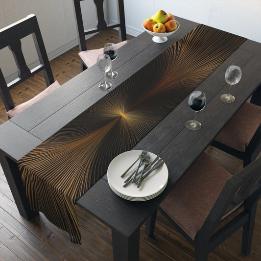 Golden Wave Lines Table Runner | Abstract Metallic Stripe Dining Decor