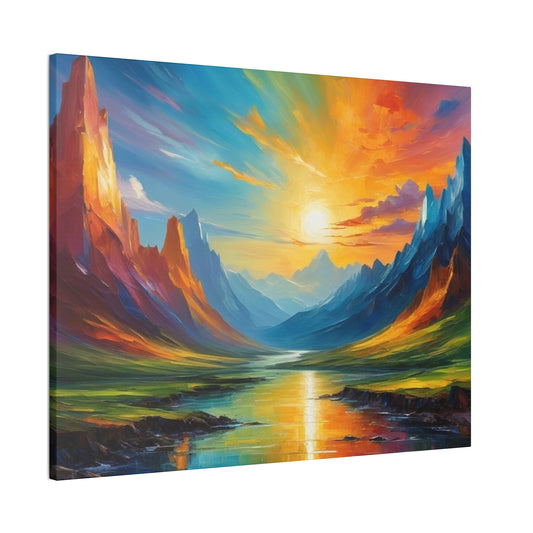 Sunrise Valley Canvas Wall Art - Vibrant Mountain Landscape Painting