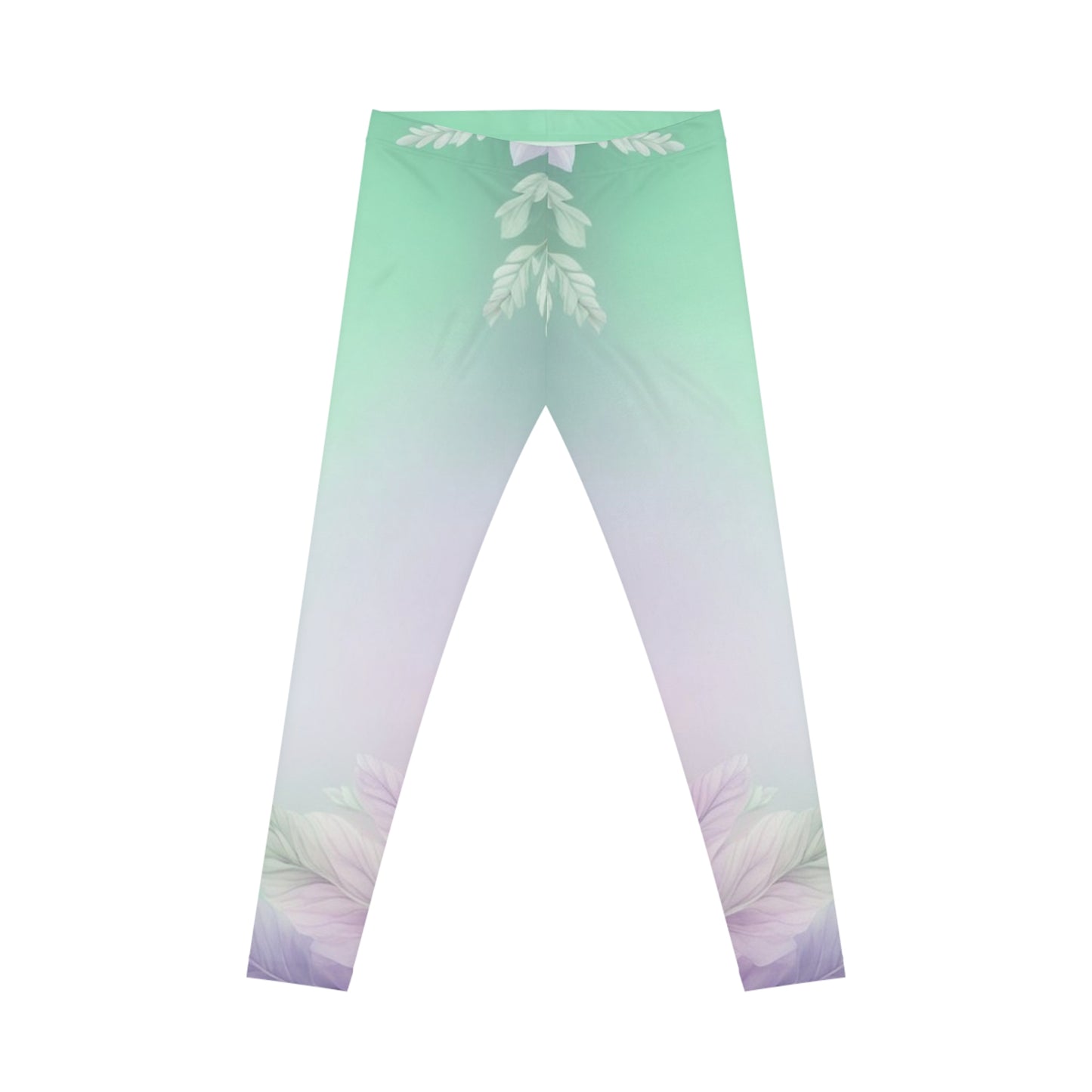 Mint to Lavender Ombre Leggings — Floral Gradient Women's Leggings