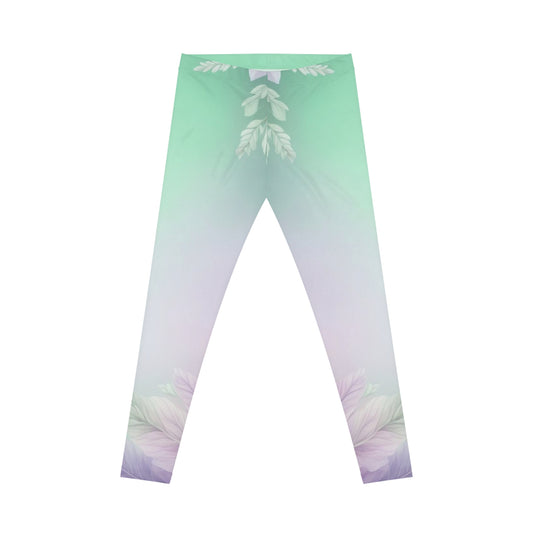 Mint to Lavender Ombre Leggings — Floral Gradient Women's Leggings