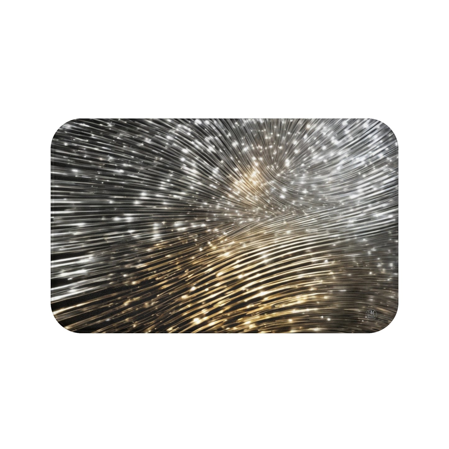 Gold and Silver Light Streaks Bath Mat | Abstract Starburst Design