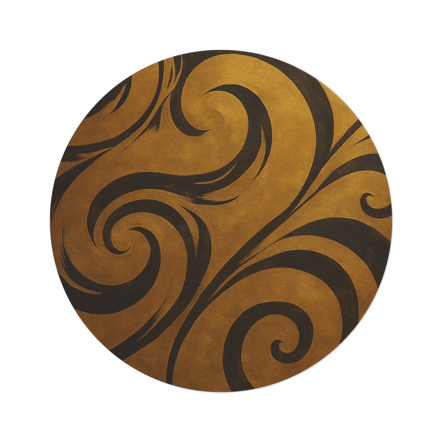 Gold Scroll Swirl Round Rug | Boho Decorative Floor Mat
