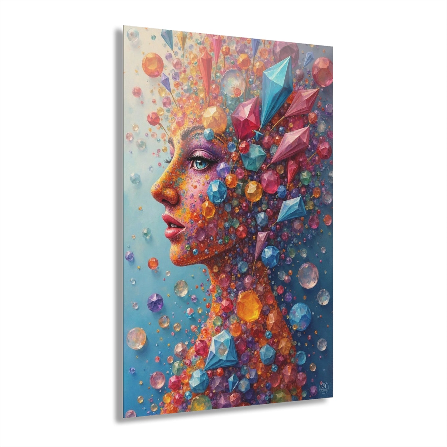 Gemstone Woman portrait Acrylic Print 24x36 | Colorful crystal face art, French cleat hanging