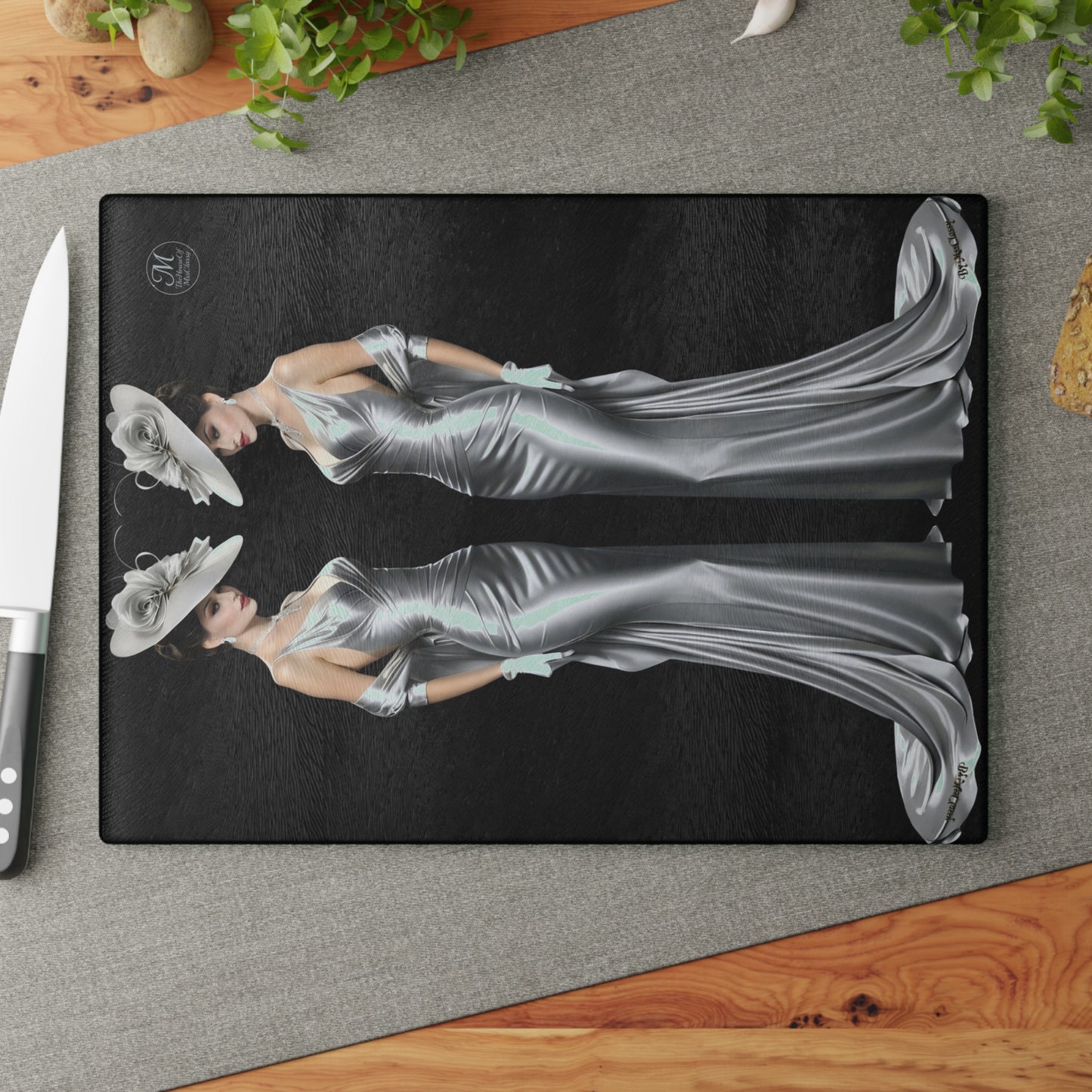 Glass Cutting Board Silver Eclipse Lady Elegant Kitchen Decor, Luxury Home Gift Chopping Board