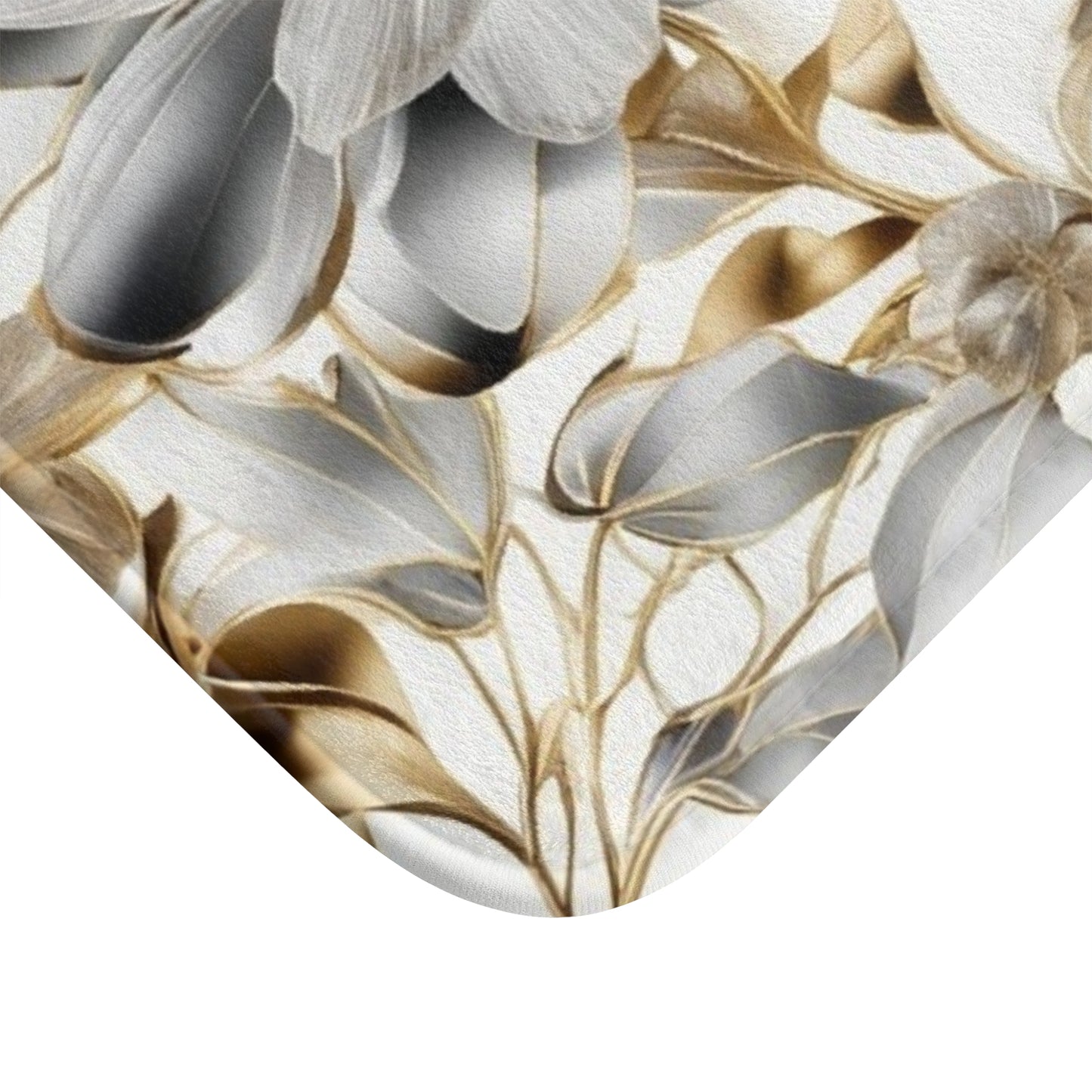 Golden and Silver Floral Bath Mat | Neutral Flower Bathroom Rug