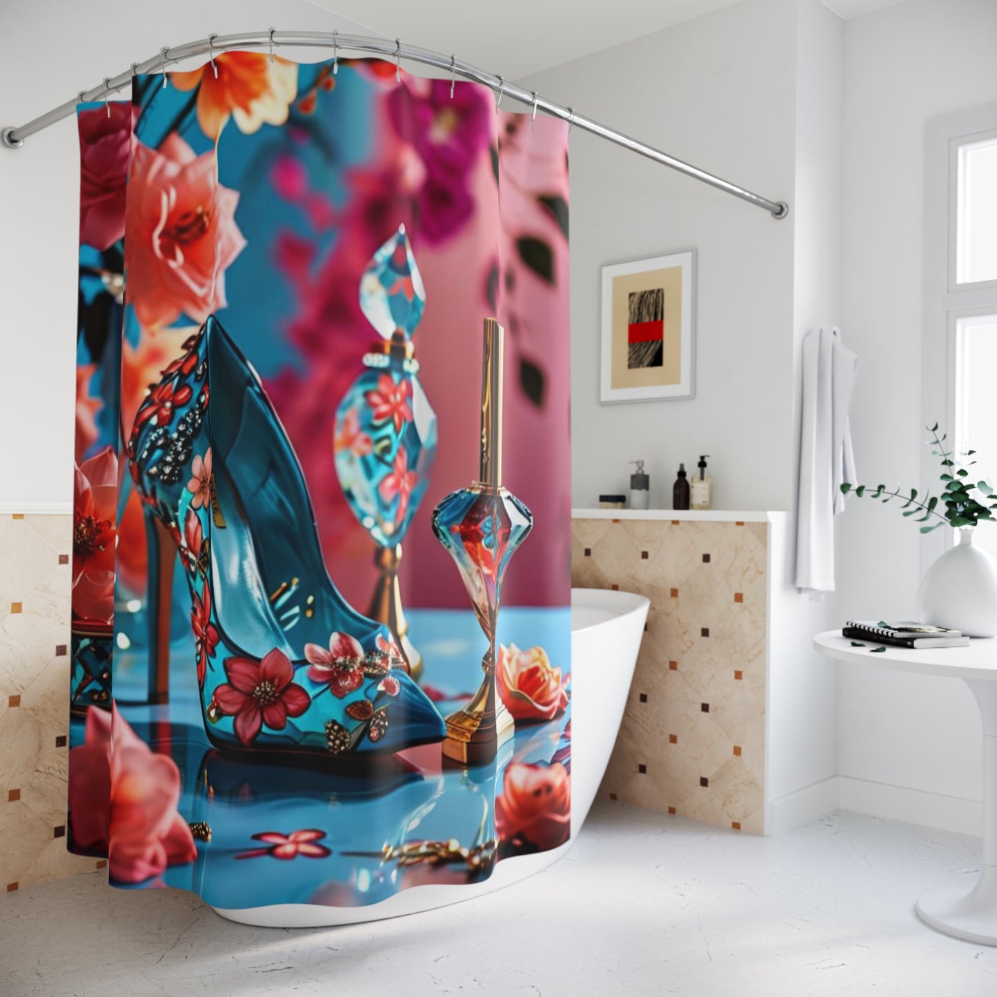 Floral Jeweled Shoe Shower Curtain | Perfume Bottle Vanity